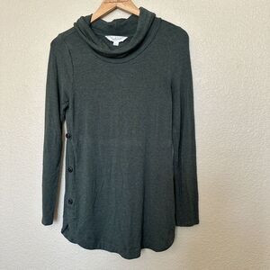 Magnolia Grace Shirt Womens Small Green Cowl Neck Button Side Long Sleeve Top